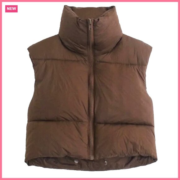 Polyester Puffer Vest Sleeveless Crop Lightweight Winter Outerwear